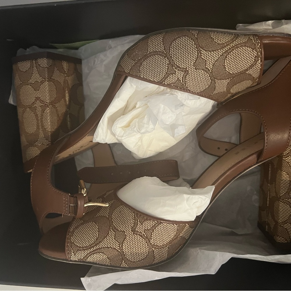 Coach Marla Signature Print Logo Chunky Heel Sandal in Khaki